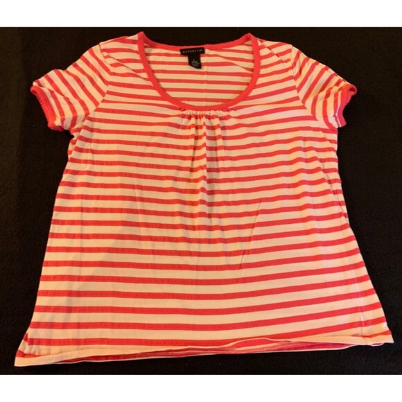 Rafaella Womens Pink & White Striped Cotton T-Shirt Size Large - Picture 1 of 8